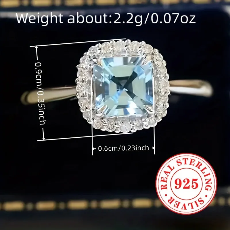 925 Silver CZ March Birthstone Engagement Ring