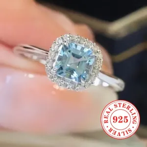 925 Silver CZ March Birthstone Engagement Ring