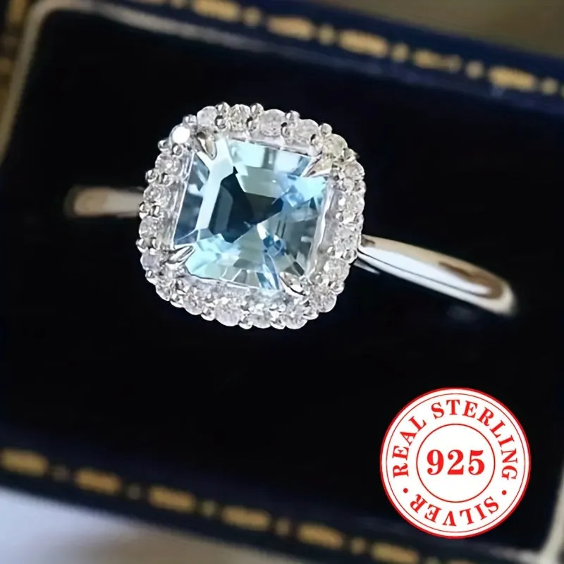 925 Silver CZ March Birthstone Engagement Ring