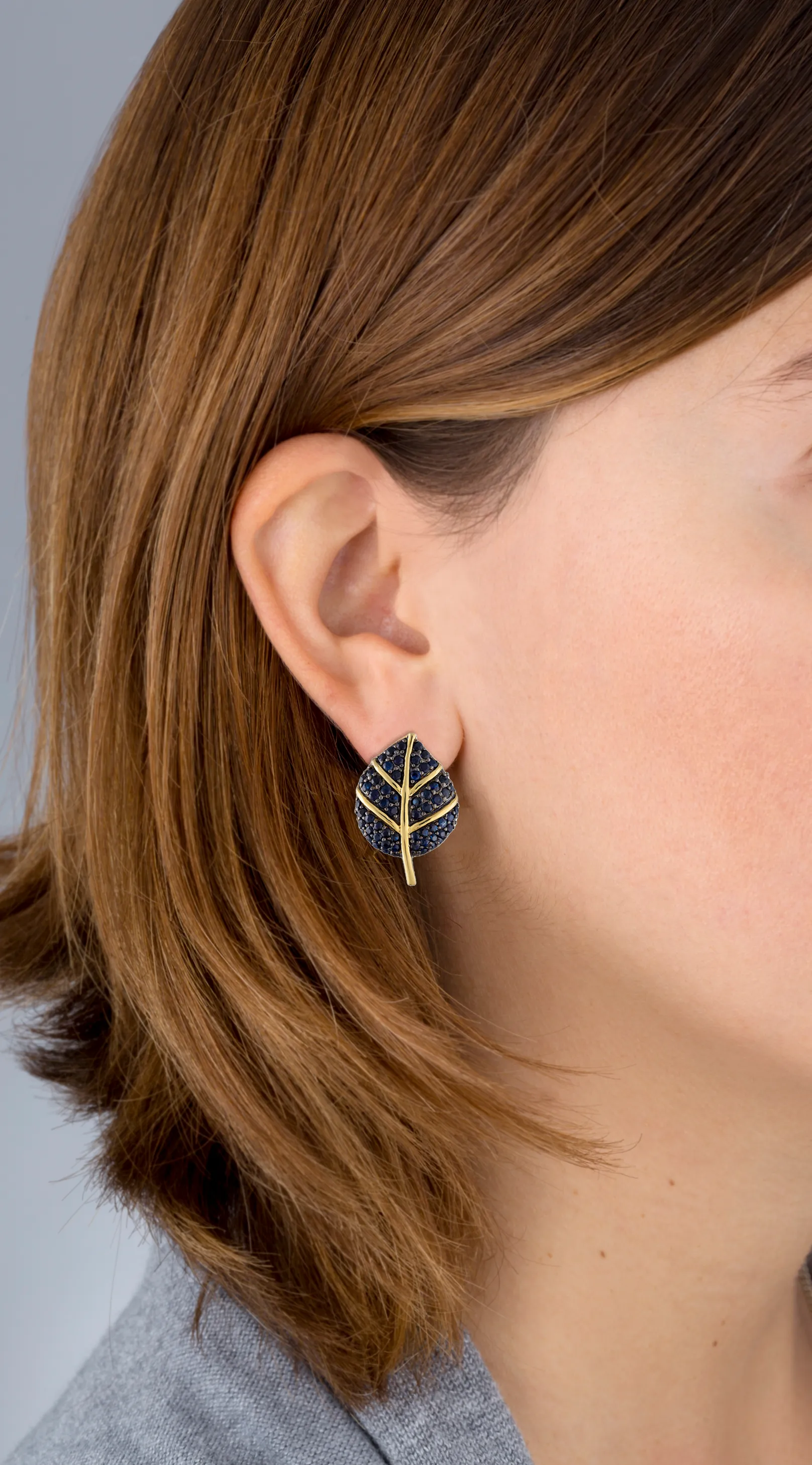 925 Silver Leaf Earrings with Blue Sapphires