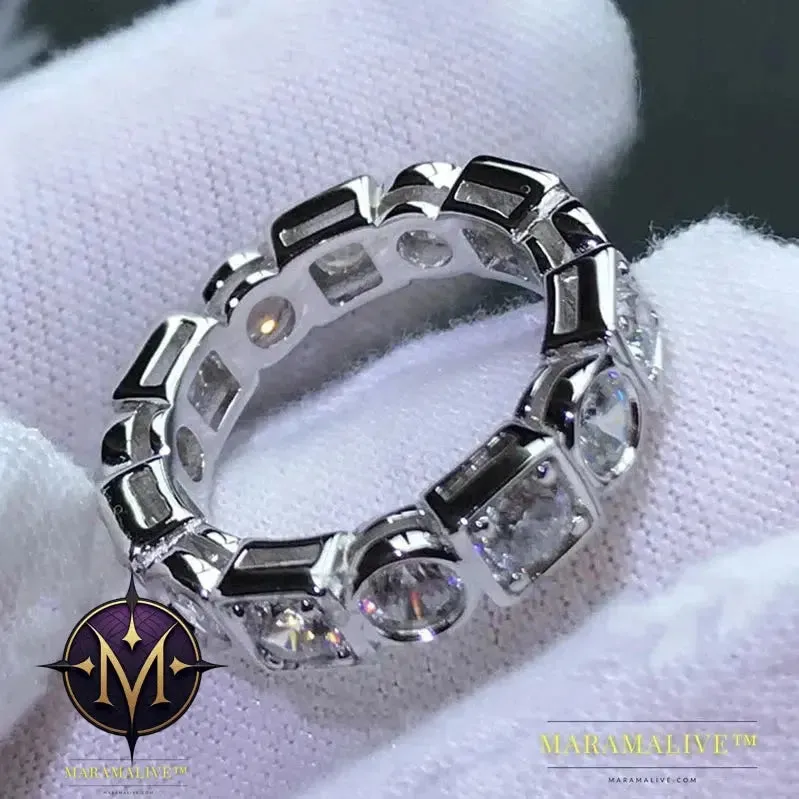 925 Sterling Silver 3.5mm Round Cut Full Eternity Ring for Women Simulated Diamond Square Engagement Wedding Band Ring