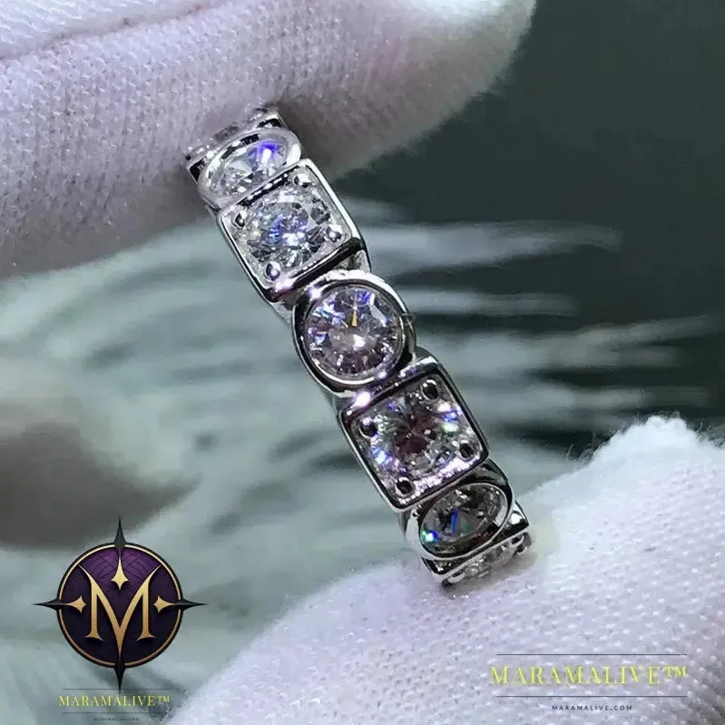 925 Sterling Silver 3.5mm Round Cut Full Eternity Ring for Women Simulated Diamond Square Engagement Wedding Band Ring
