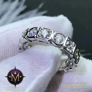 925 Sterling Silver 3.5mm Round Cut Full Eternity Ring for Women Simulated Diamond Square Engagement Wedding Band Ring