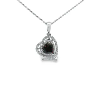 9ct White Gold Heart Shaped Ruby with Lab Grown Diamond Double Halo Pendant P-00057
