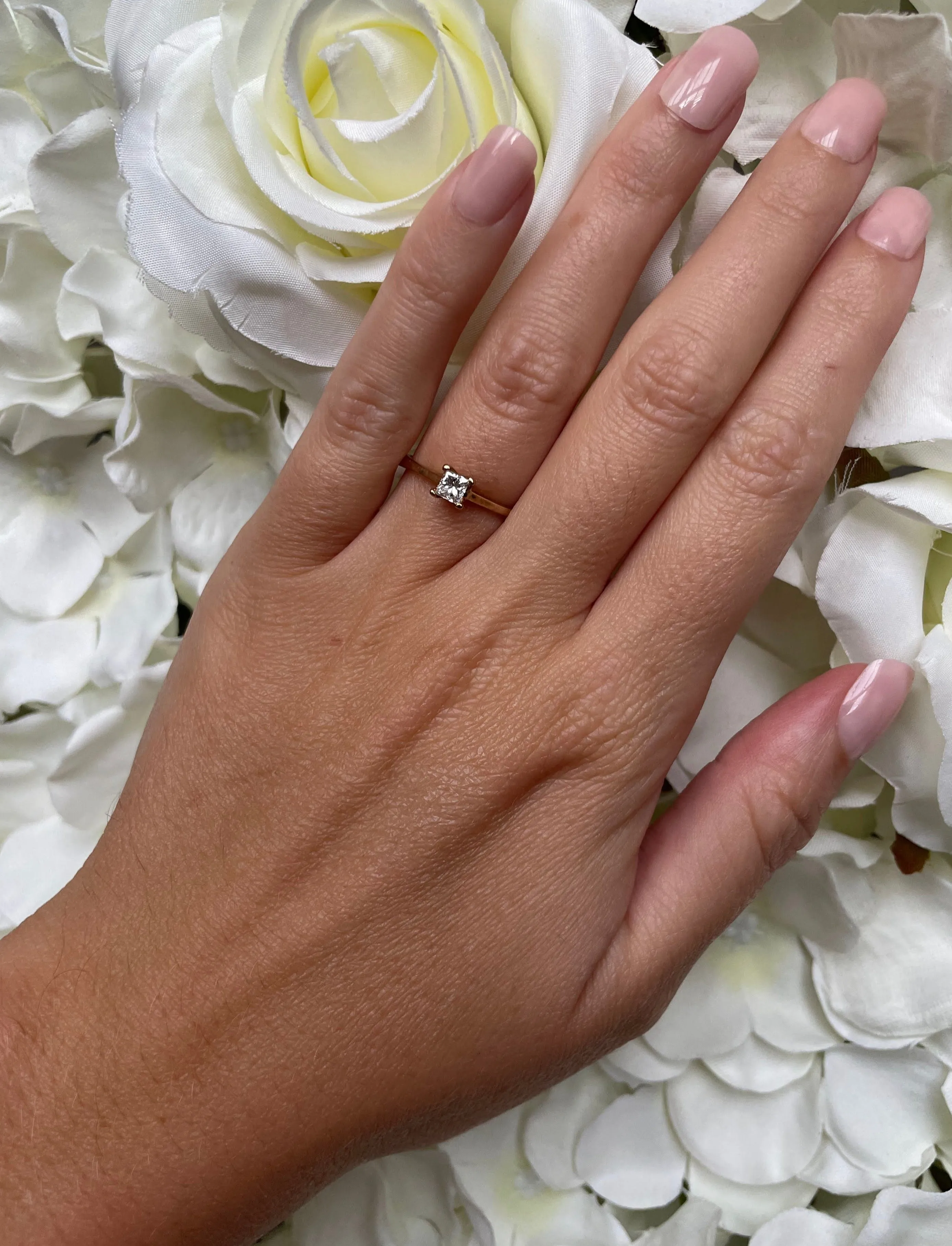 9ct Yellow Gold & 0.25ct Princess Cut Diamond Solitaire Engagement Ring