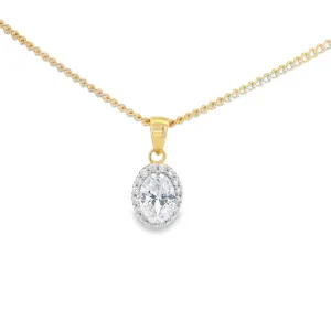 9ct Yellow Gold Oval Halo Cubic Zirconia Pendant GPEN002