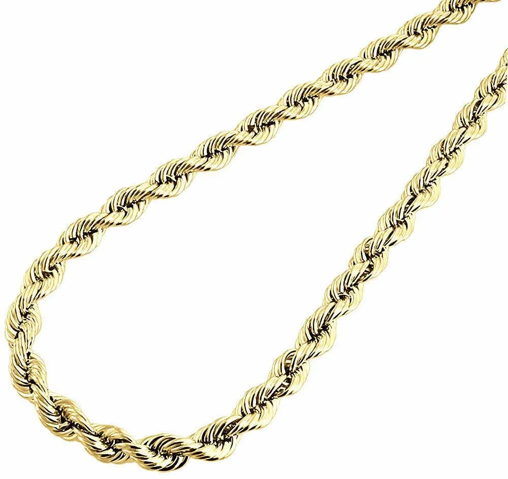Aesthetic 10K Yellow Gold 7" 6mm Solid Diamond Cut Rope Chain Bracelet