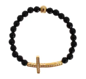 Agate Stone Gold CZ Cross 925 Silver Bracelet
