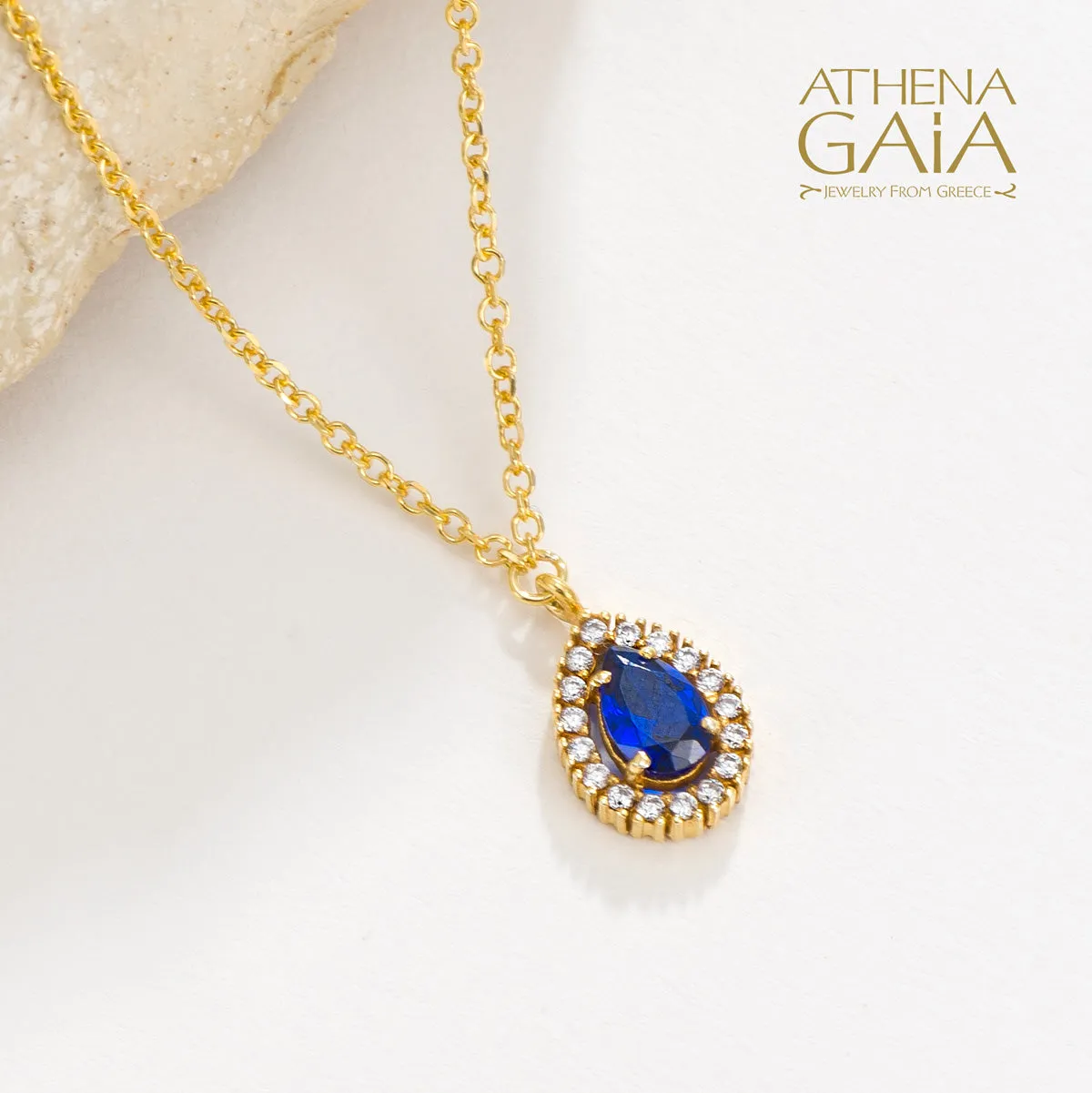 Al'Oro Large Halo Pear Pendant with Necklace