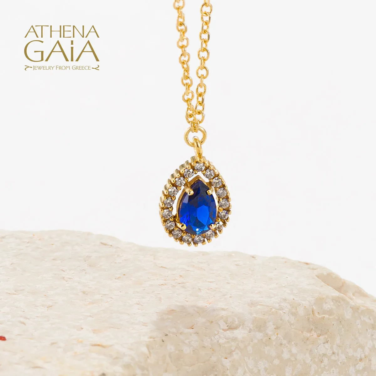Al'Oro Large Halo Pear Pendant with Necklace