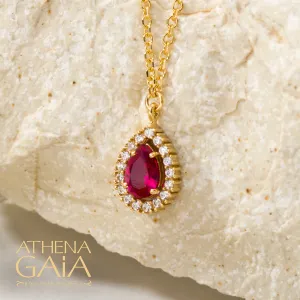 Al'Oro Large Halo Pear Pendant with Necklace