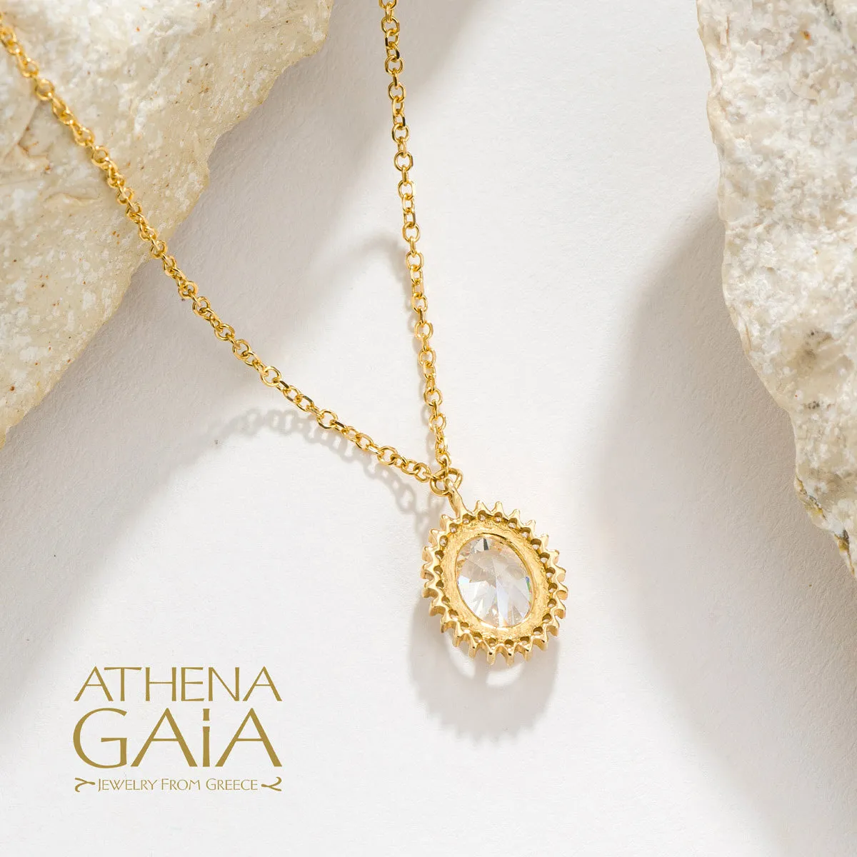 Al'Oro Oval Halo Pendant with Necklace