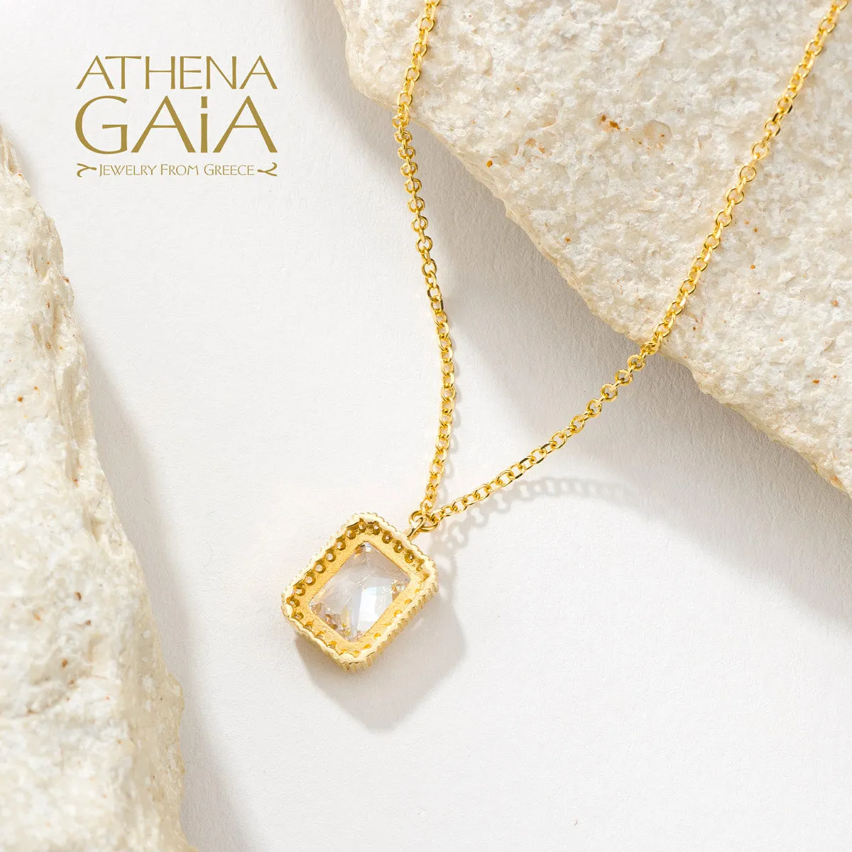 Al'Oro Rectangle Halo Pendant with Necklace
