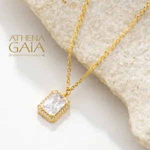 Al'Oro Rectangle Halo Pendant with Necklace