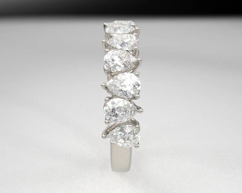 Alternating Pear Brilliant Diamond Half Eternity Wedding Band w Lab Grown Diamonds