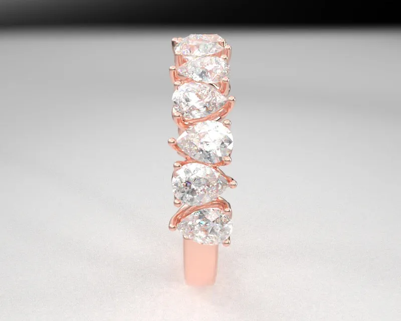 Alternating Pear Brilliant Diamond Half Eternity Wedding Band w Lab Grown Diamonds