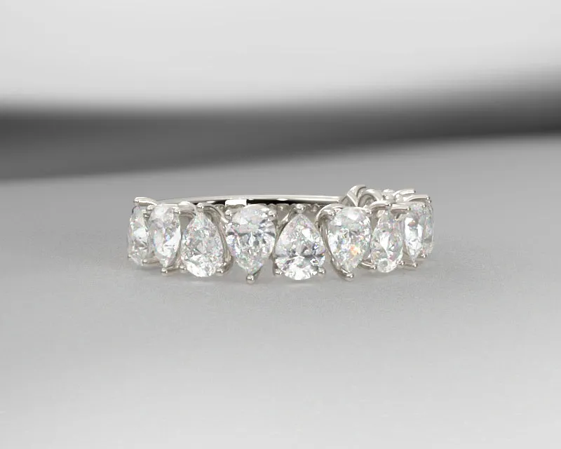 Alternating Pear Brilliant Diamond Half Eternity Wedding Band w Lab Grown Diamonds