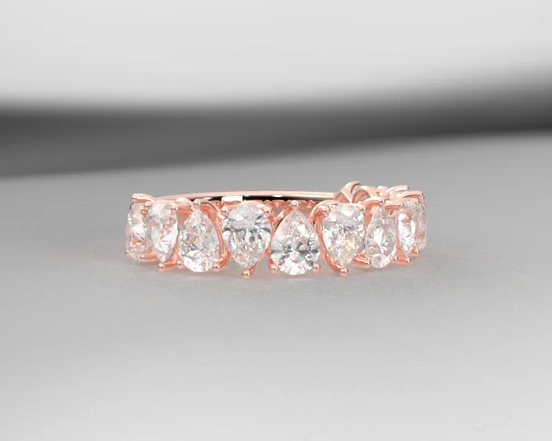 Alternating Pear Brilliant Diamond Half Eternity Wedding Band w Lab Grown Diamonds