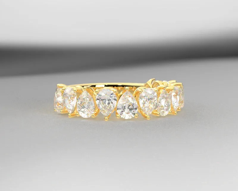 Alternating Pear Brilliant Diamond Half Eternity Wedding Band w Lab Grown Diamonds