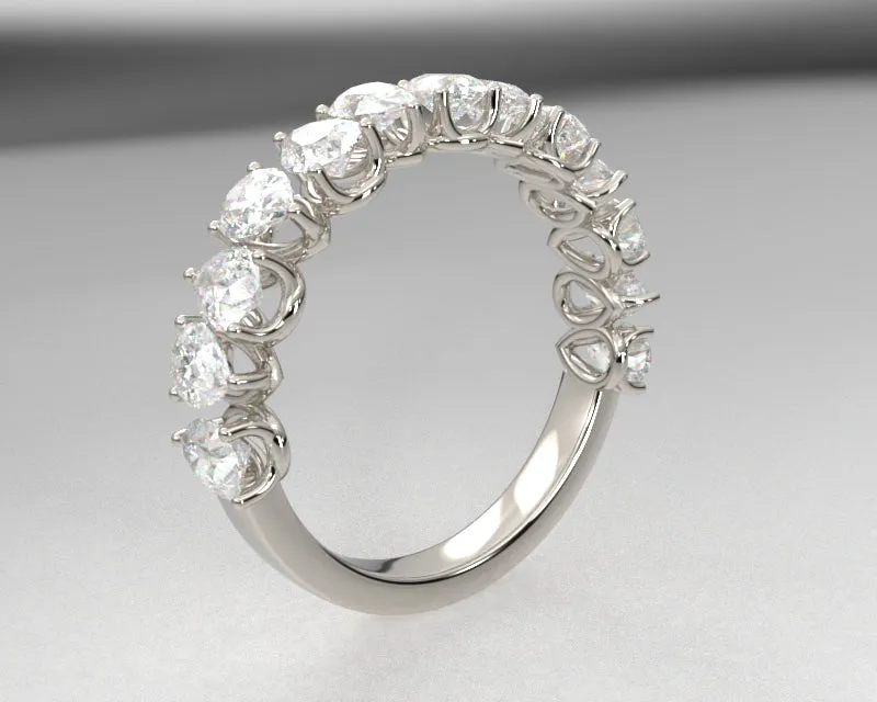 Alternating Pear Brilliant Diamond Half Eternity Wedding Band w Lab Grown Diamonds