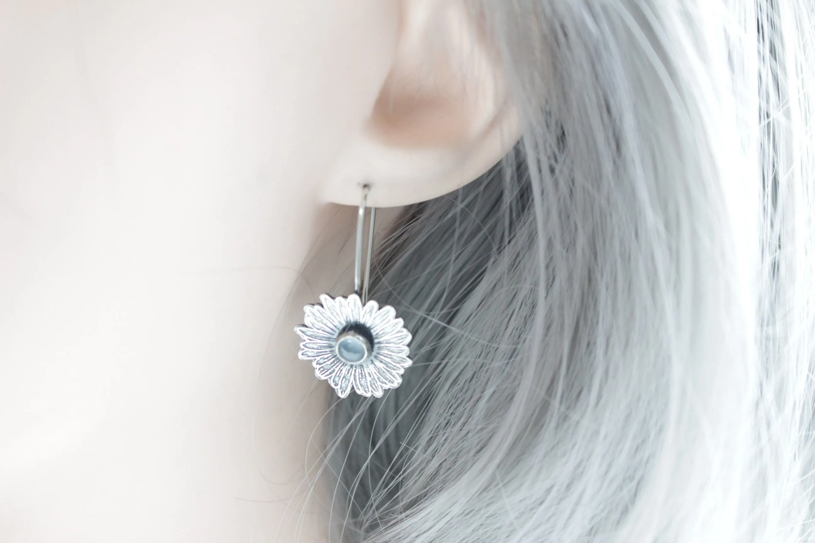 Amber Sterling silver daisy earrings