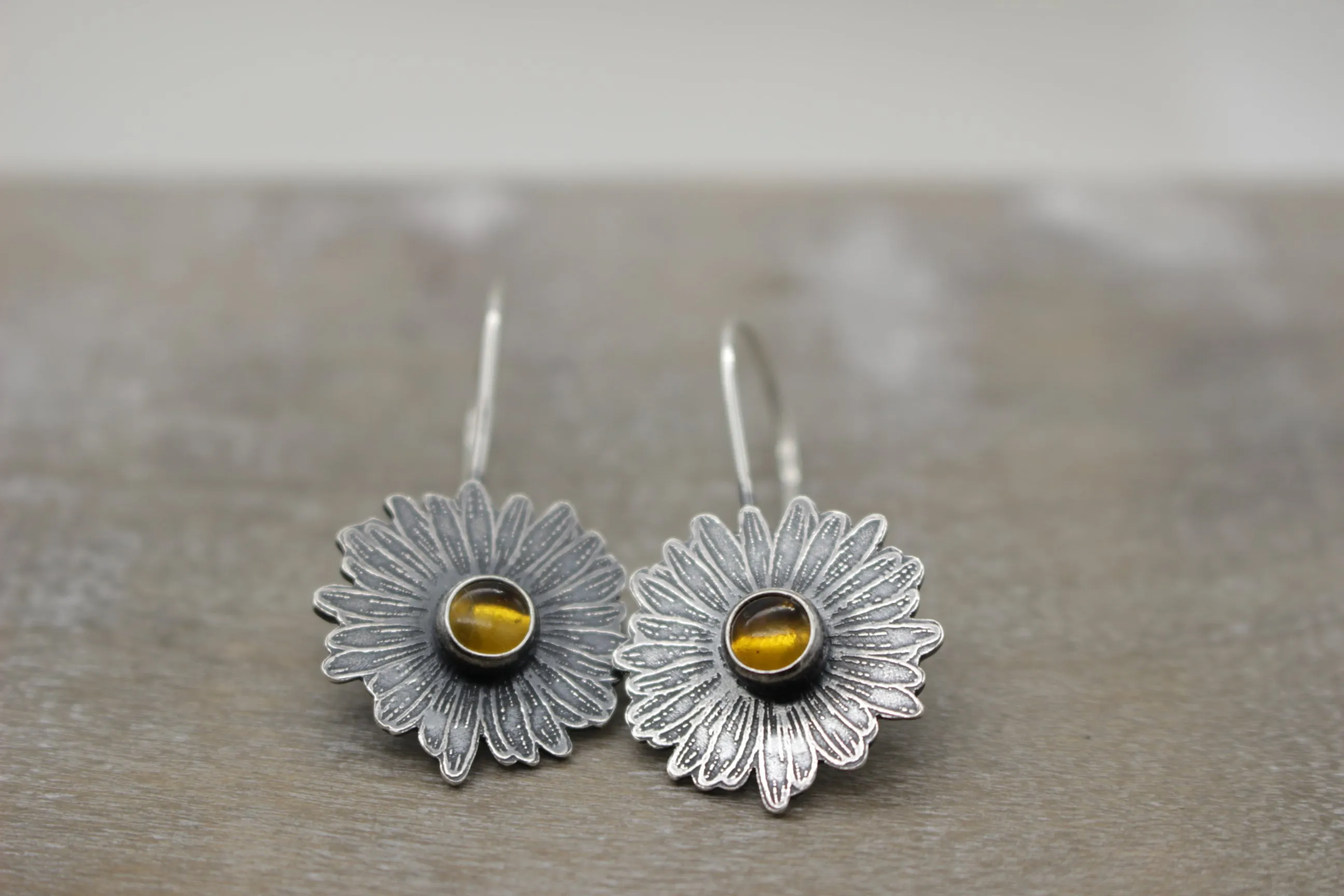 Amber Sterling silver daisy earrings