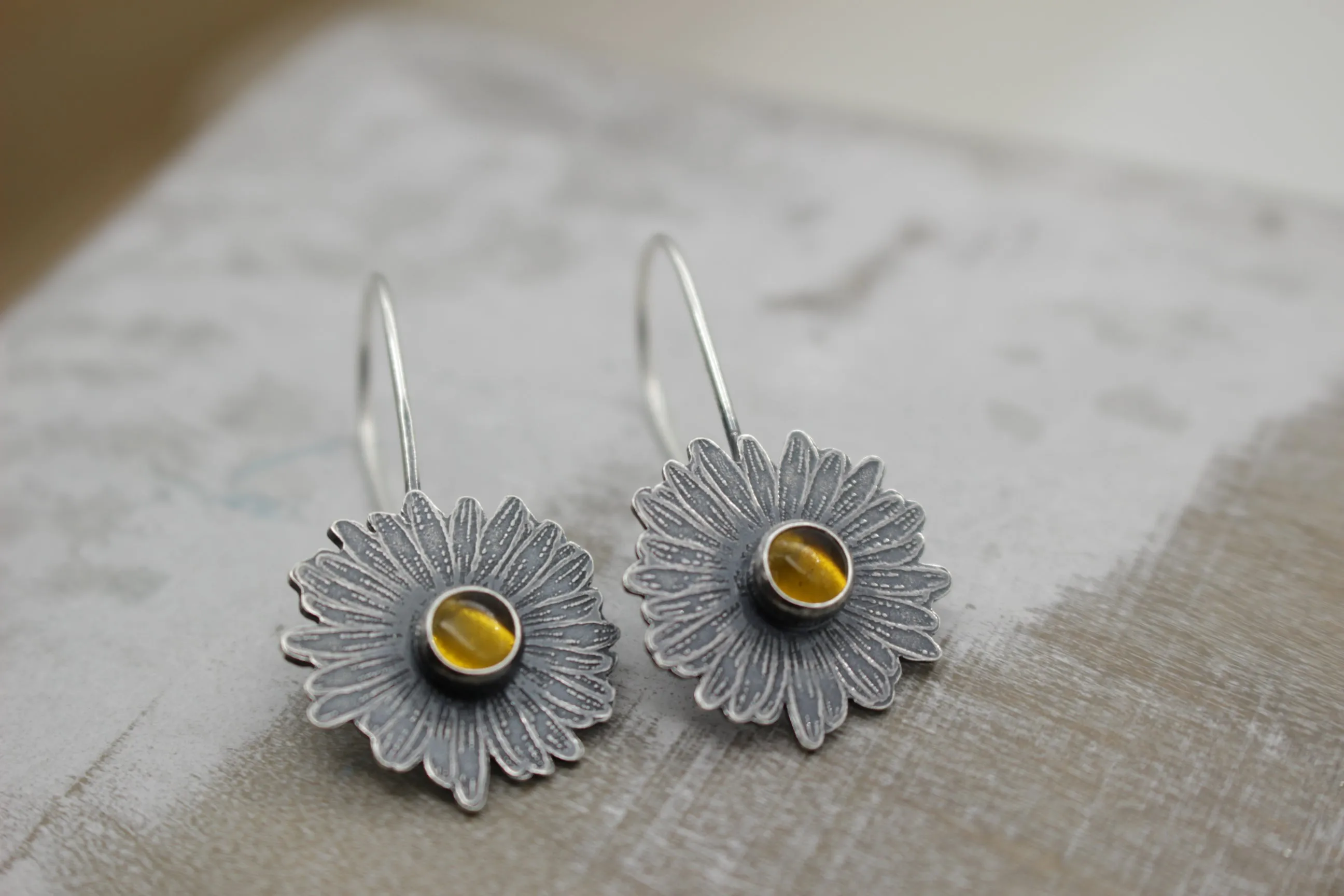 Amber Sterling silver daisy earrings