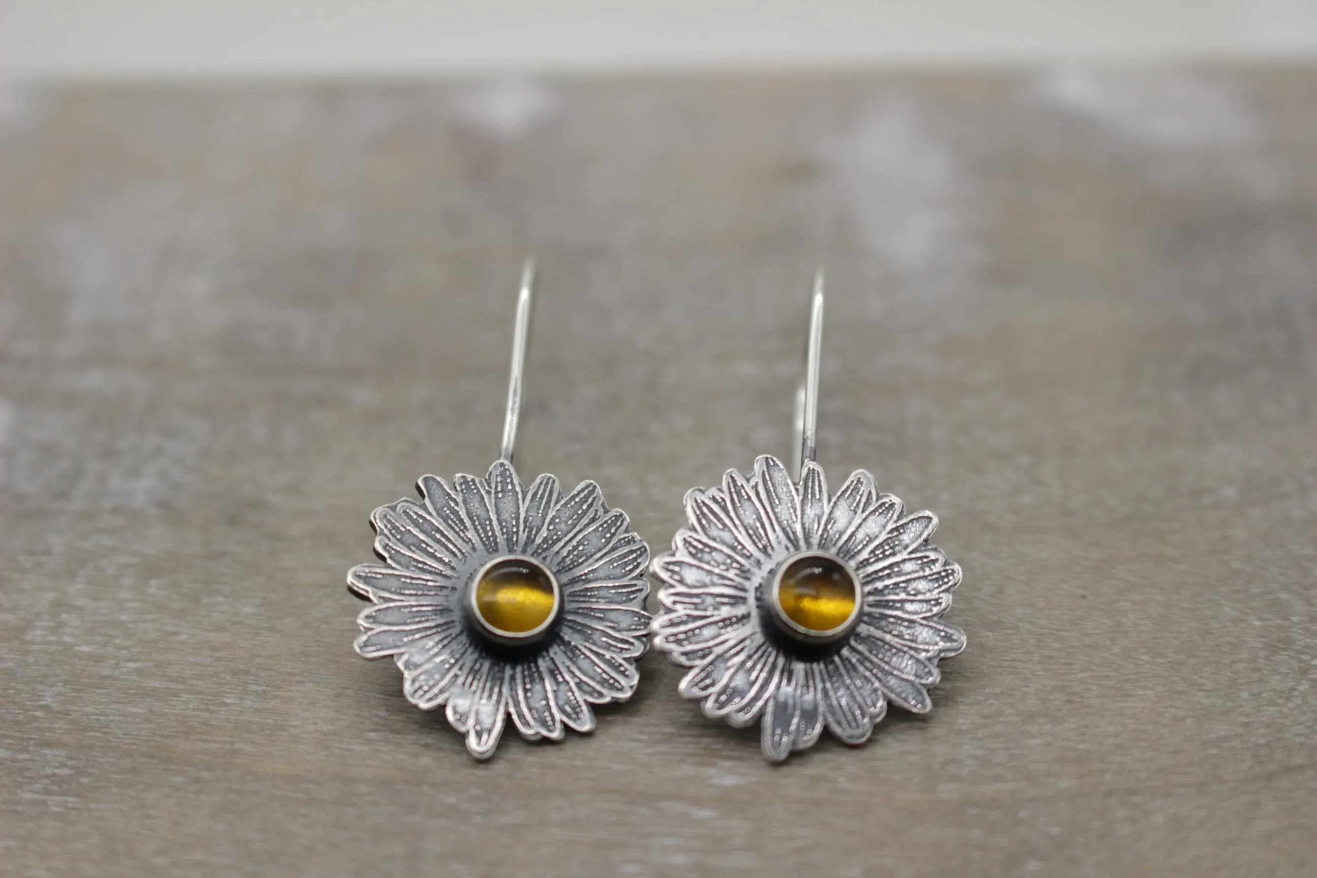 Amber Sterling silver daisy earrings