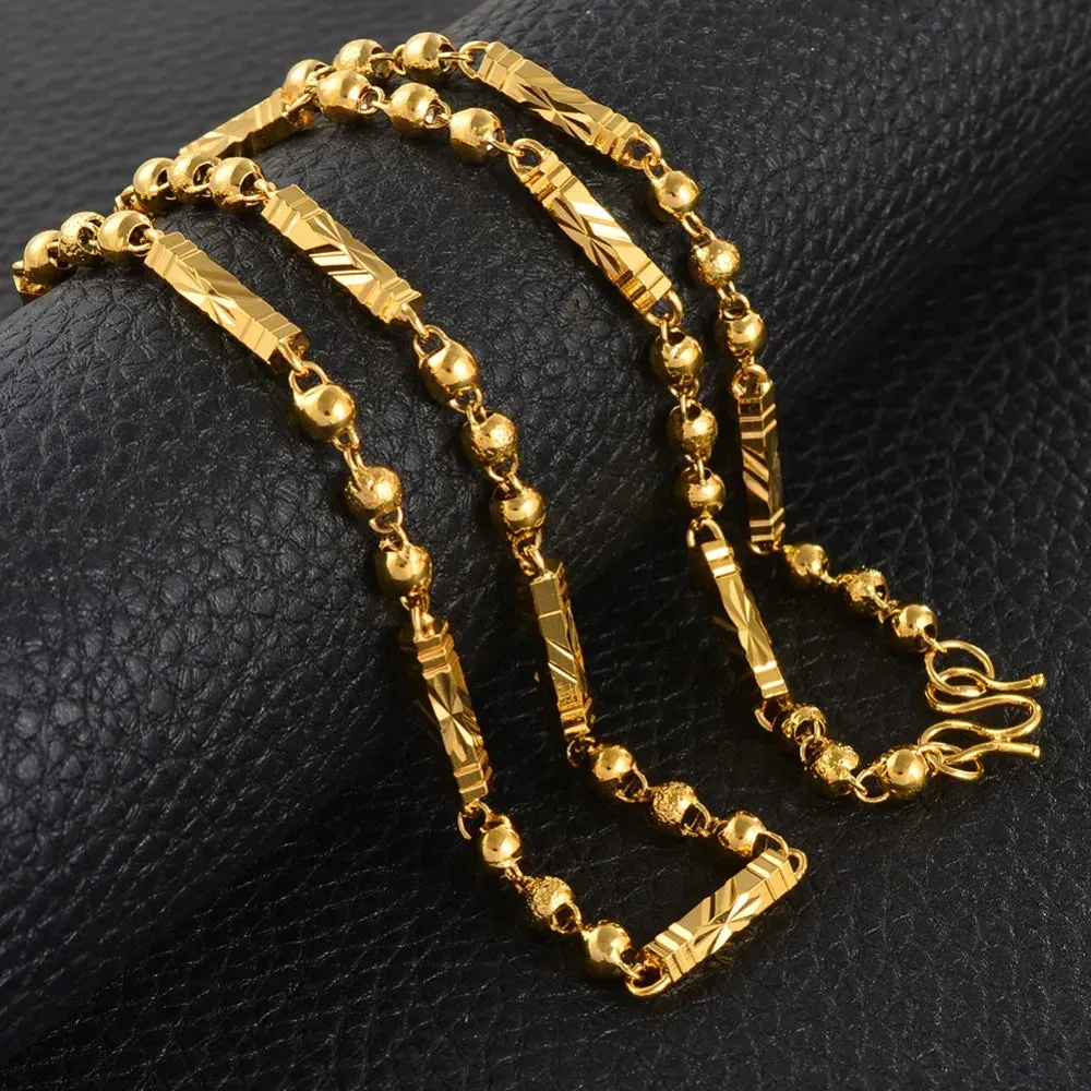 Anniyo 60cm/70cm Beads Chain Bamboo Necklaces for Women Men Chain Gold Color African Jewelry Hawaiian #194006