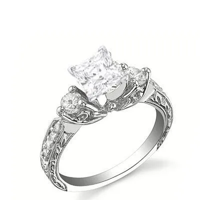 Antique Affordable Engagement Ring 1.50 Carat Princess Cut Moissanite Diamond on Gold