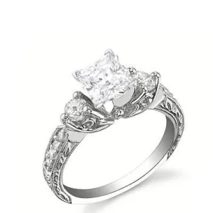 Antique Affordable Engagement Ring 1.50 Carat Princess Cut Moissanite Diamond on Gold