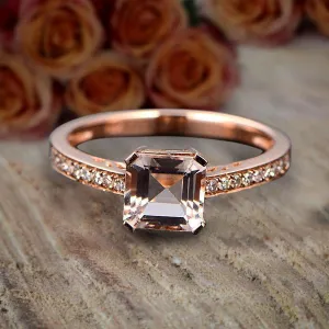 Antique Design 1.25 Carat Princess Cut Morganite And Diamond Moissanite Engagement Ring in 10k Rose Gold Sale