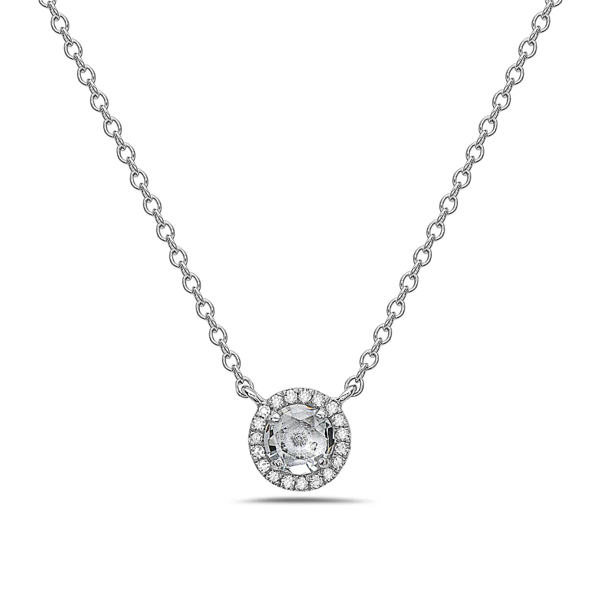 Aquamarine And Diamond Halo Necklace