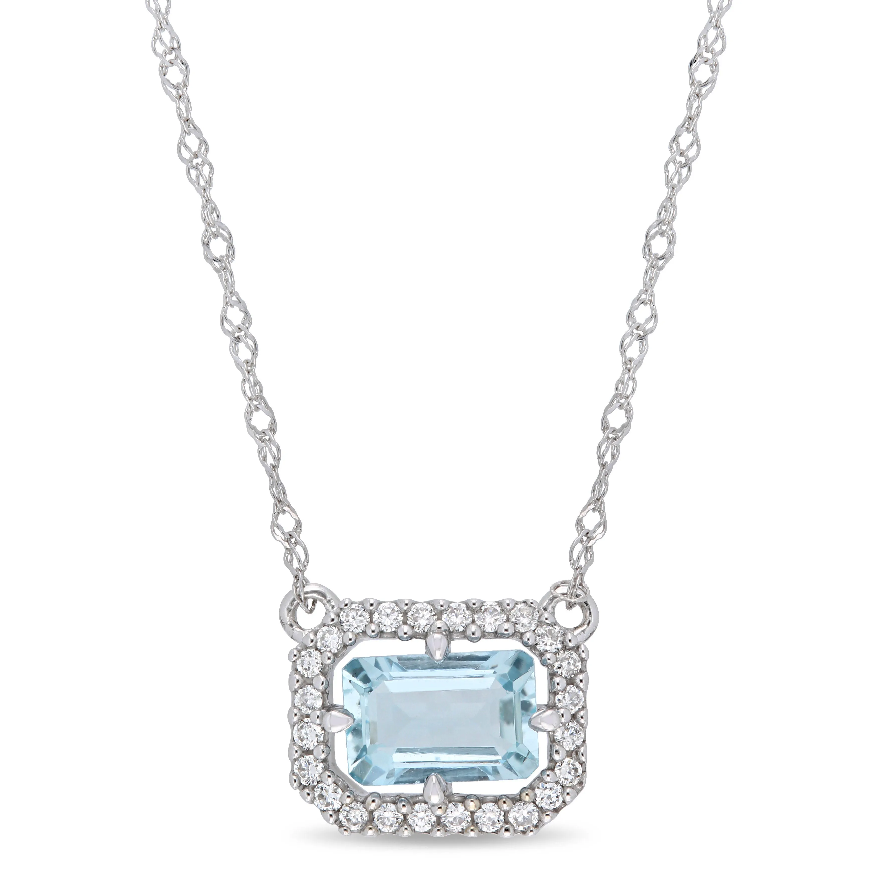 Aquamarine Halo Station Necklace