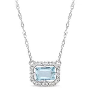 Aquamarine Halo Station Necklace