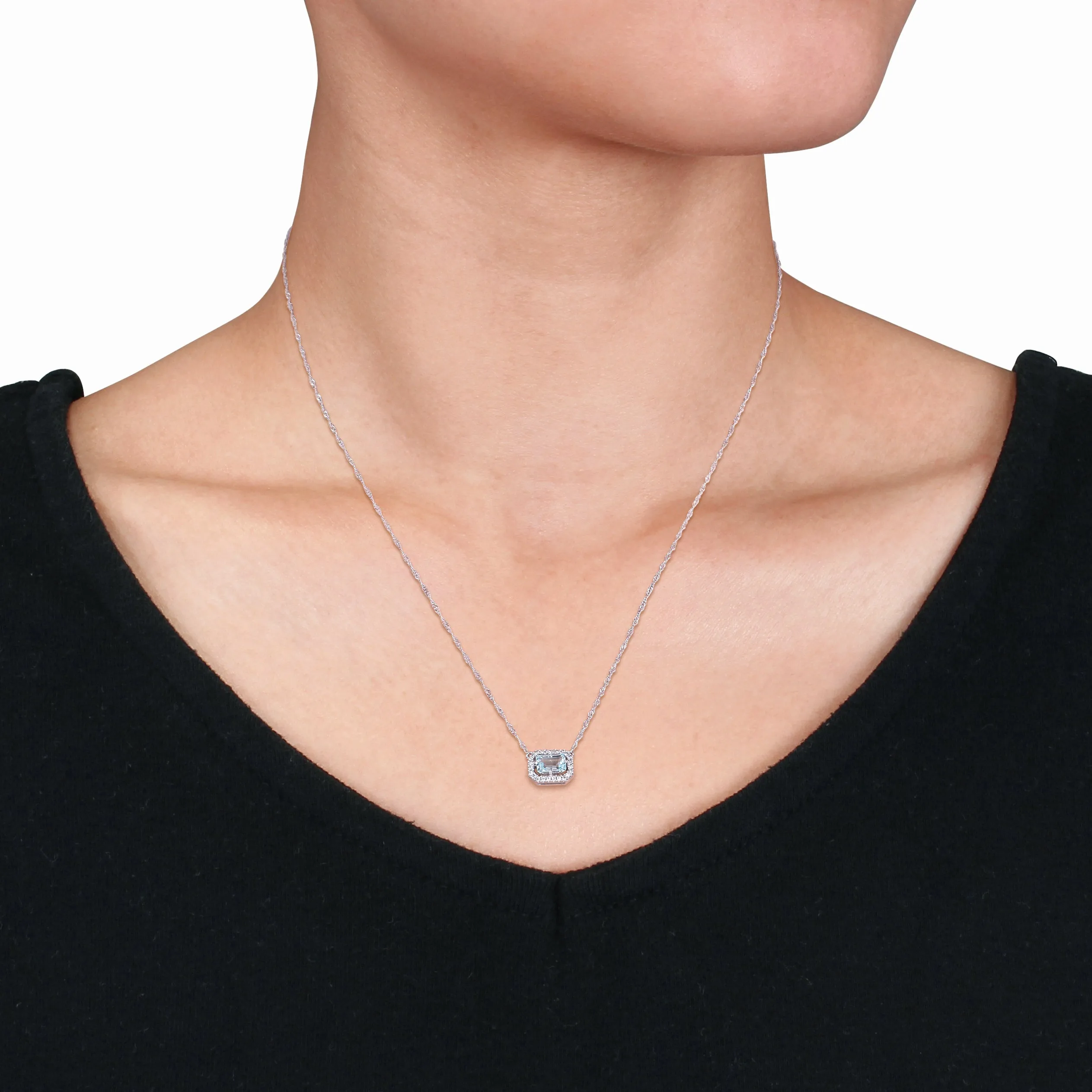 Aquamarine Halo Station Necklace