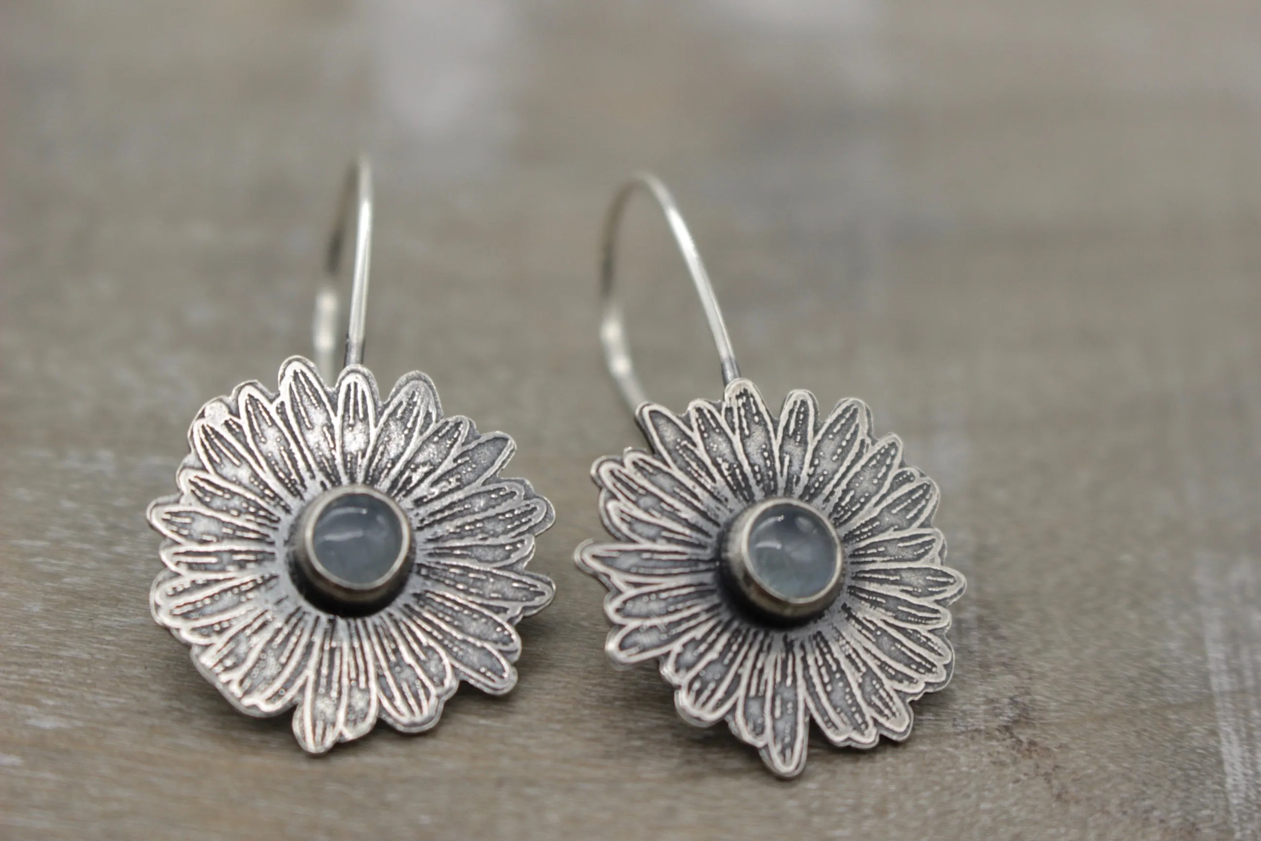 Aquamarine Sterling silver daisy earrings