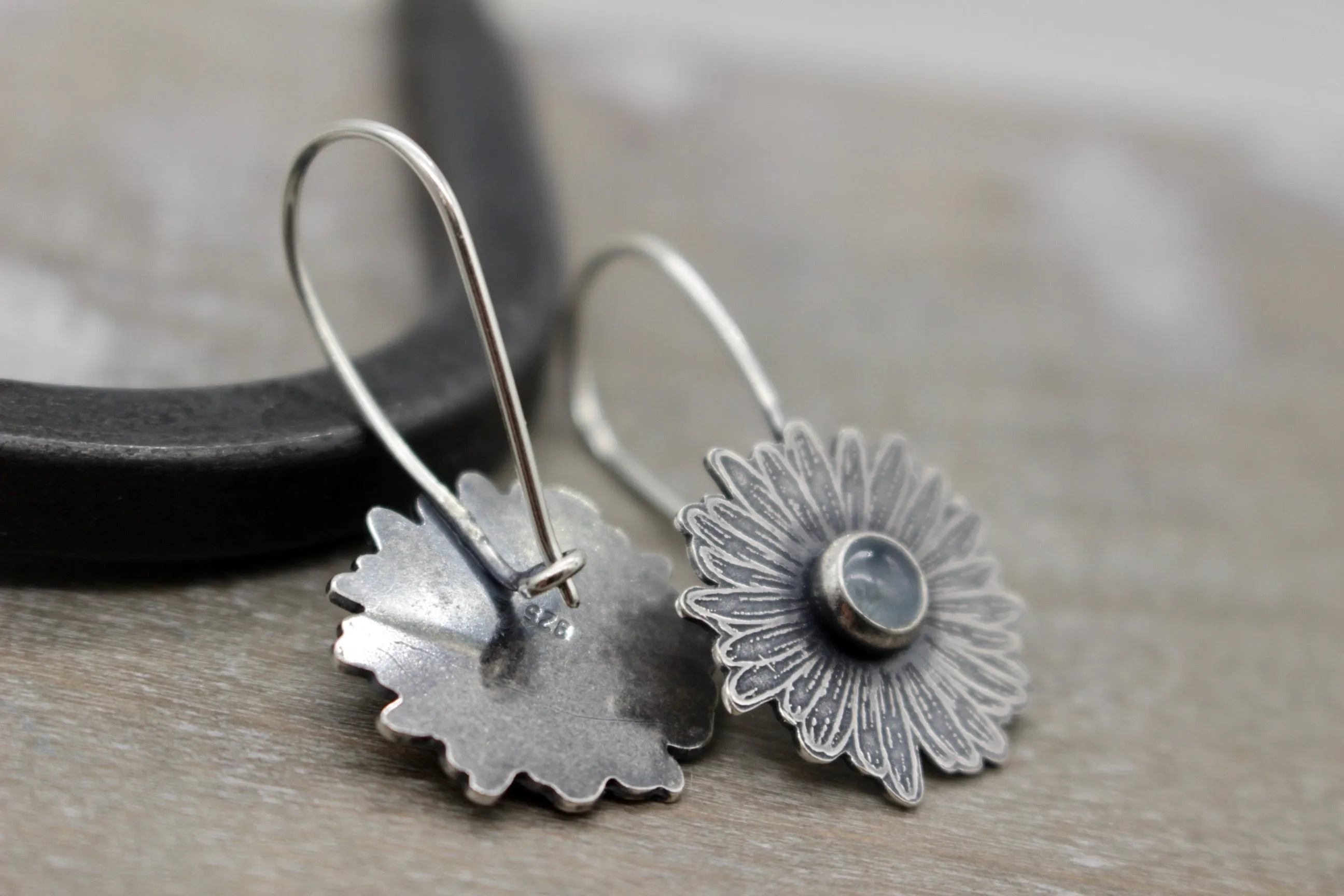 Aquamarine Sterling silver daisy earrings