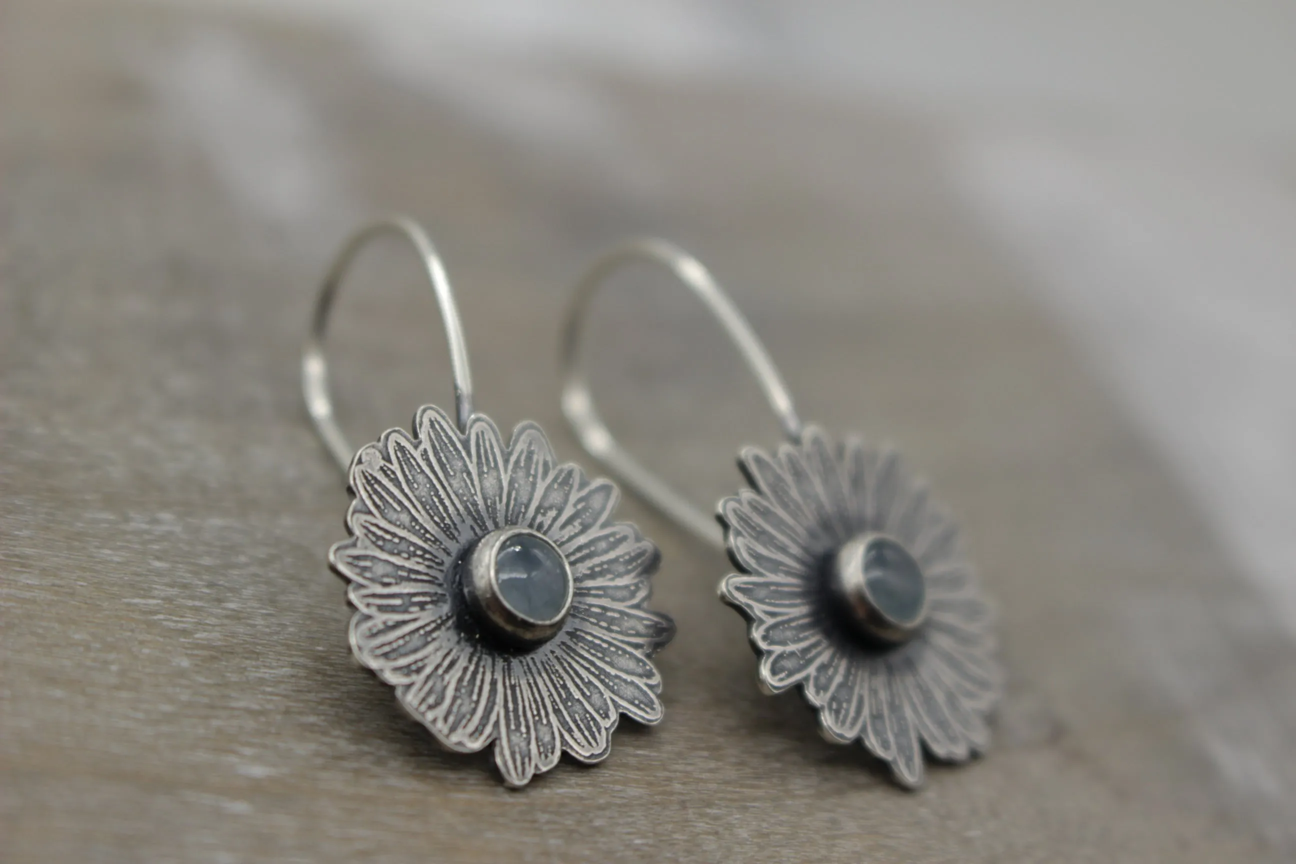 Aquamarine Sterling silver daisy earrings
