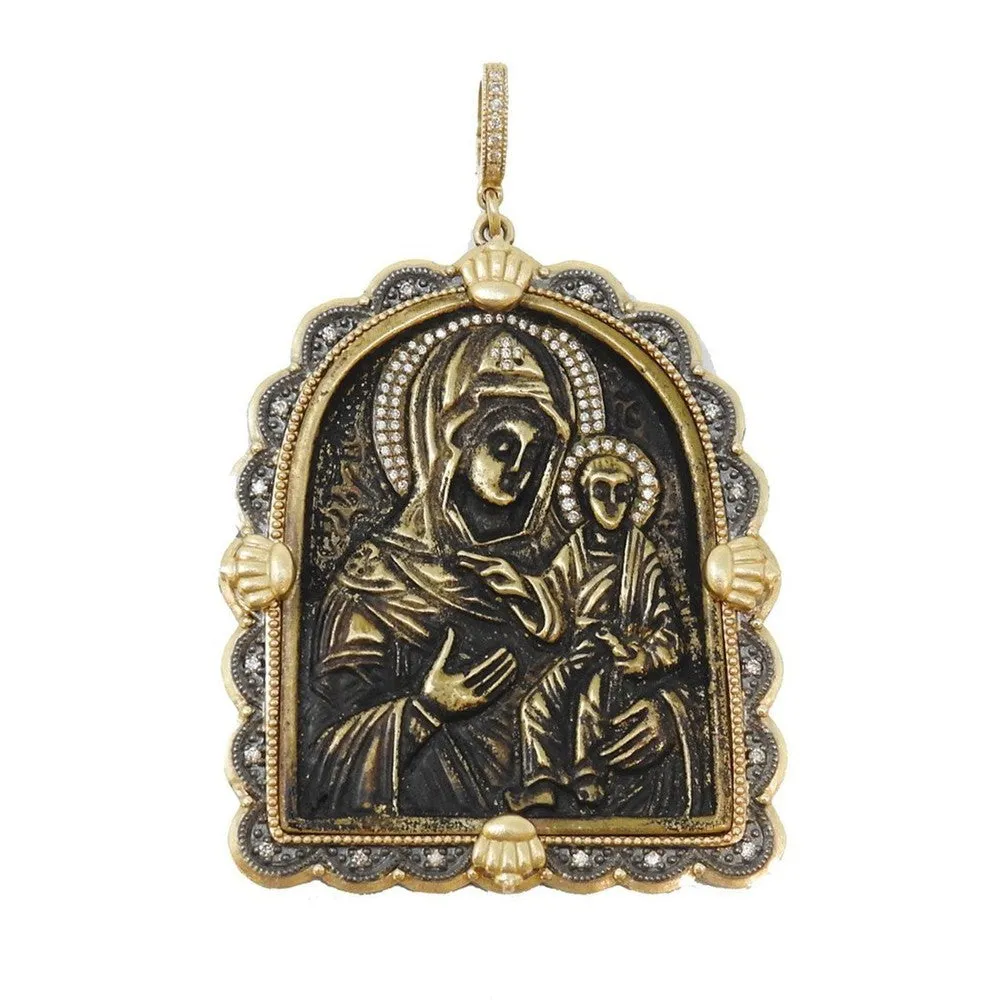 Arched Madonna Medal with Diamond Halo