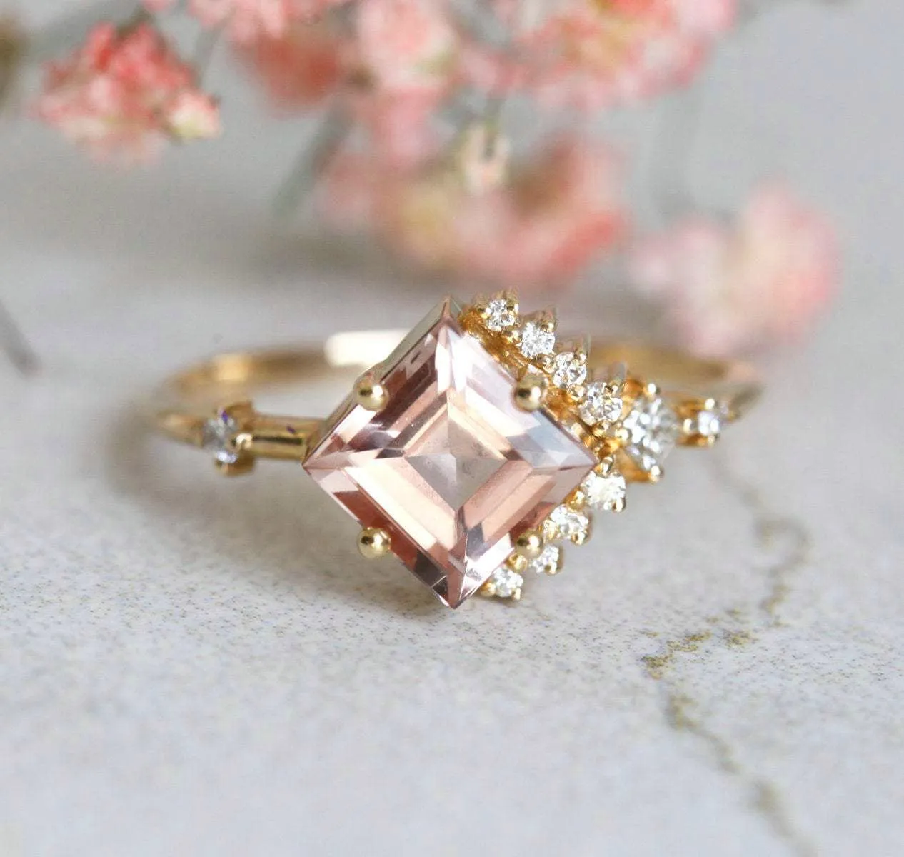Aria Peach Morganite & Diamond Cluster Ring