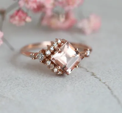 Aria Peach Morganite & Diamond Cluster Ring