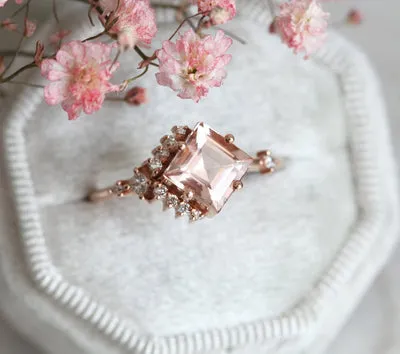 Aria Peach Morganite & Diamond Cluster Ring