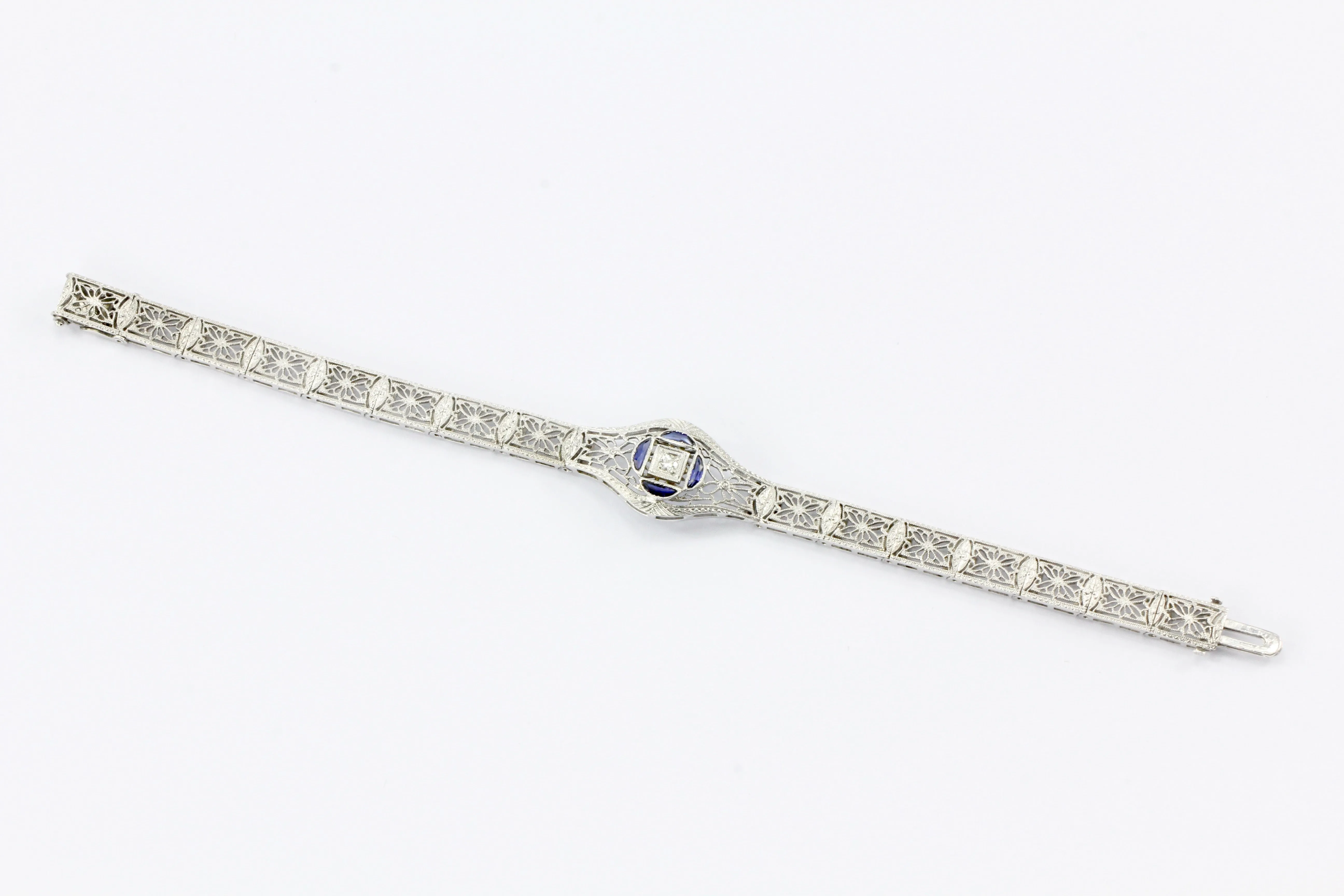 Art Deco 14K White Gold & Platinum Diamond Sapphire Bracelet c.1930's