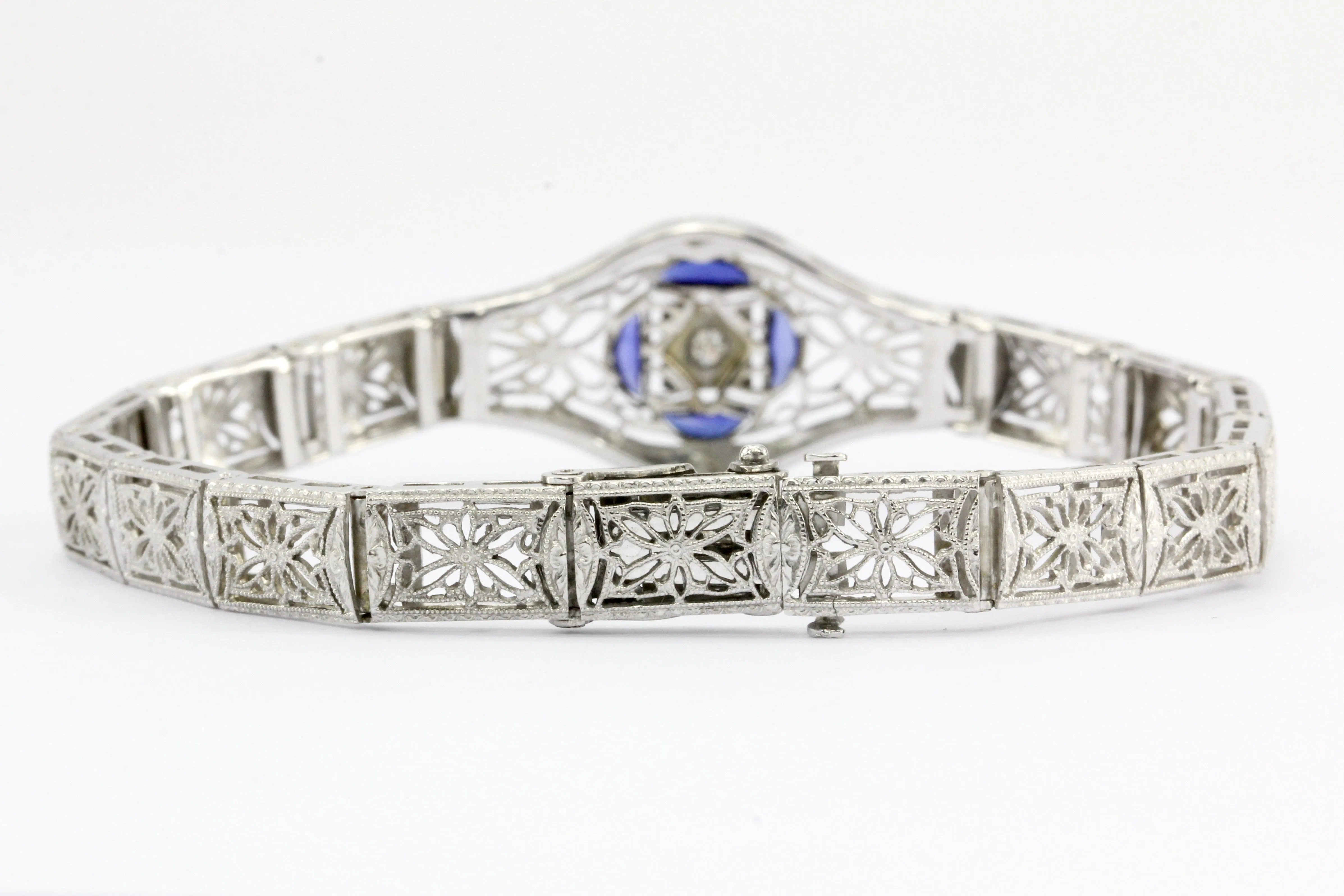Art Deco 14K White Gold & Platinum Diamond Sapphire Bracelet c.1930's