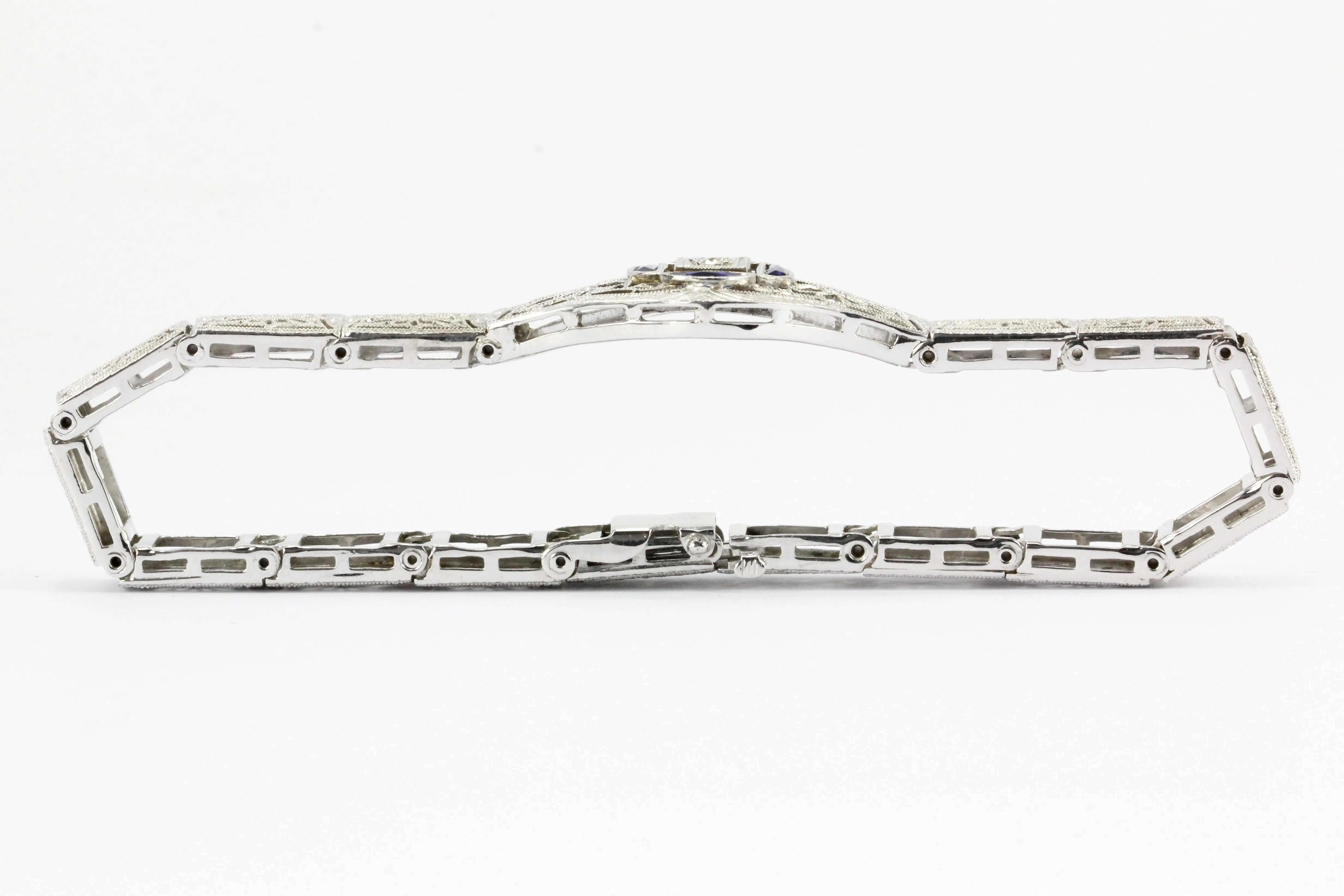 Art Deco 14K White Gold & Platinum Diamond Sapphire Bracelet c.1930's