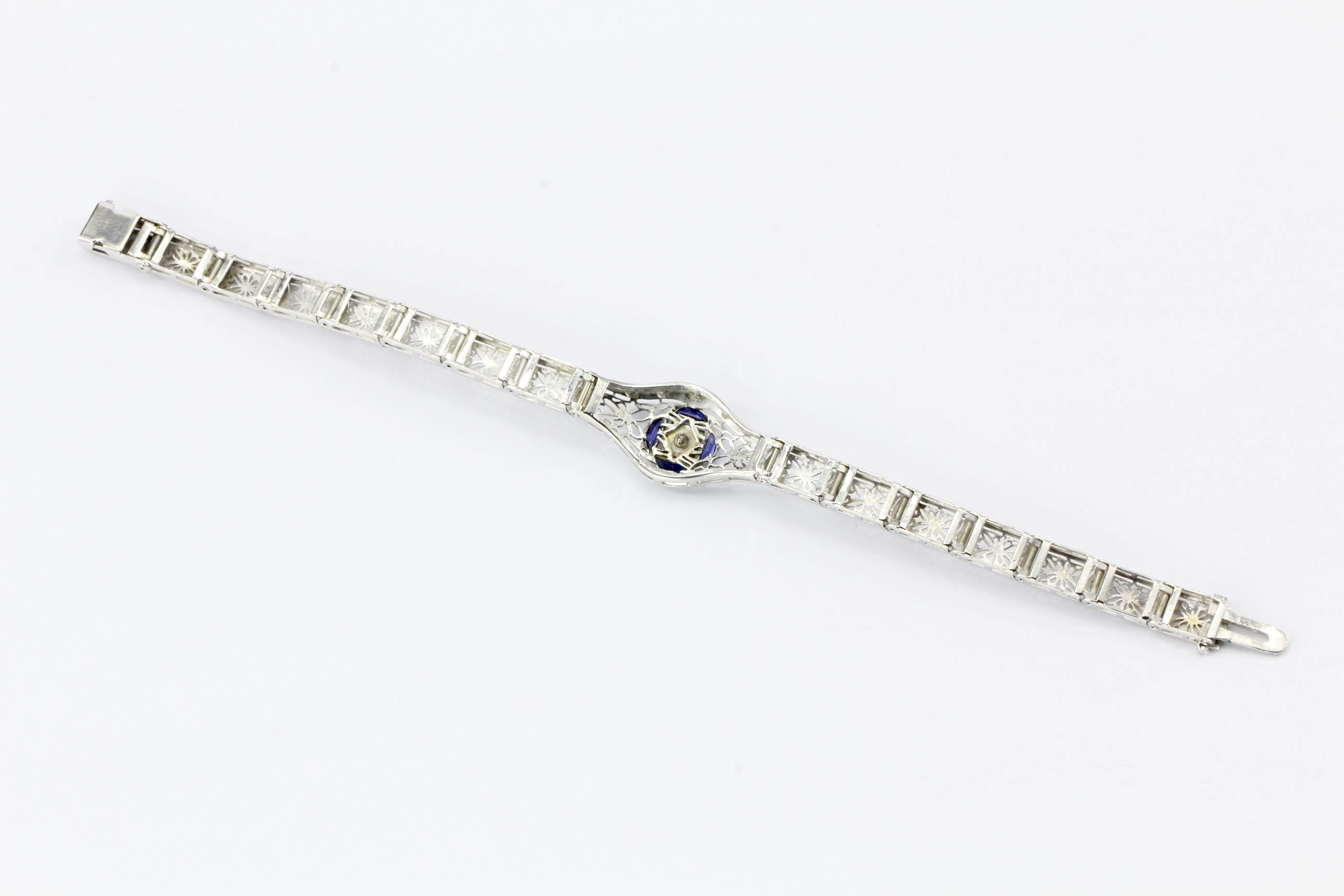 Art Deco 14K White Gold & Platinum Diamond Sapphire Bracelet c.1930's