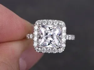 Art Deco 1.50 Carat Princess Cut Halo Moissanite Diamond Engagement Ring in 10k White Gold