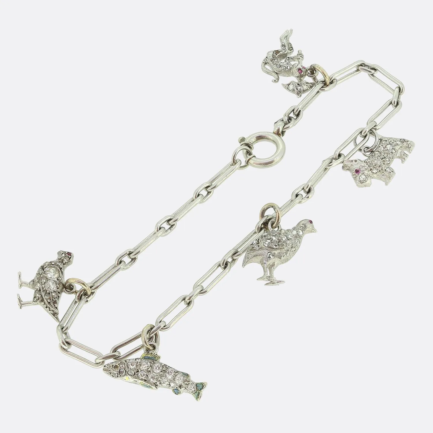 Art Deco Diamond Animal Charm Bracelet