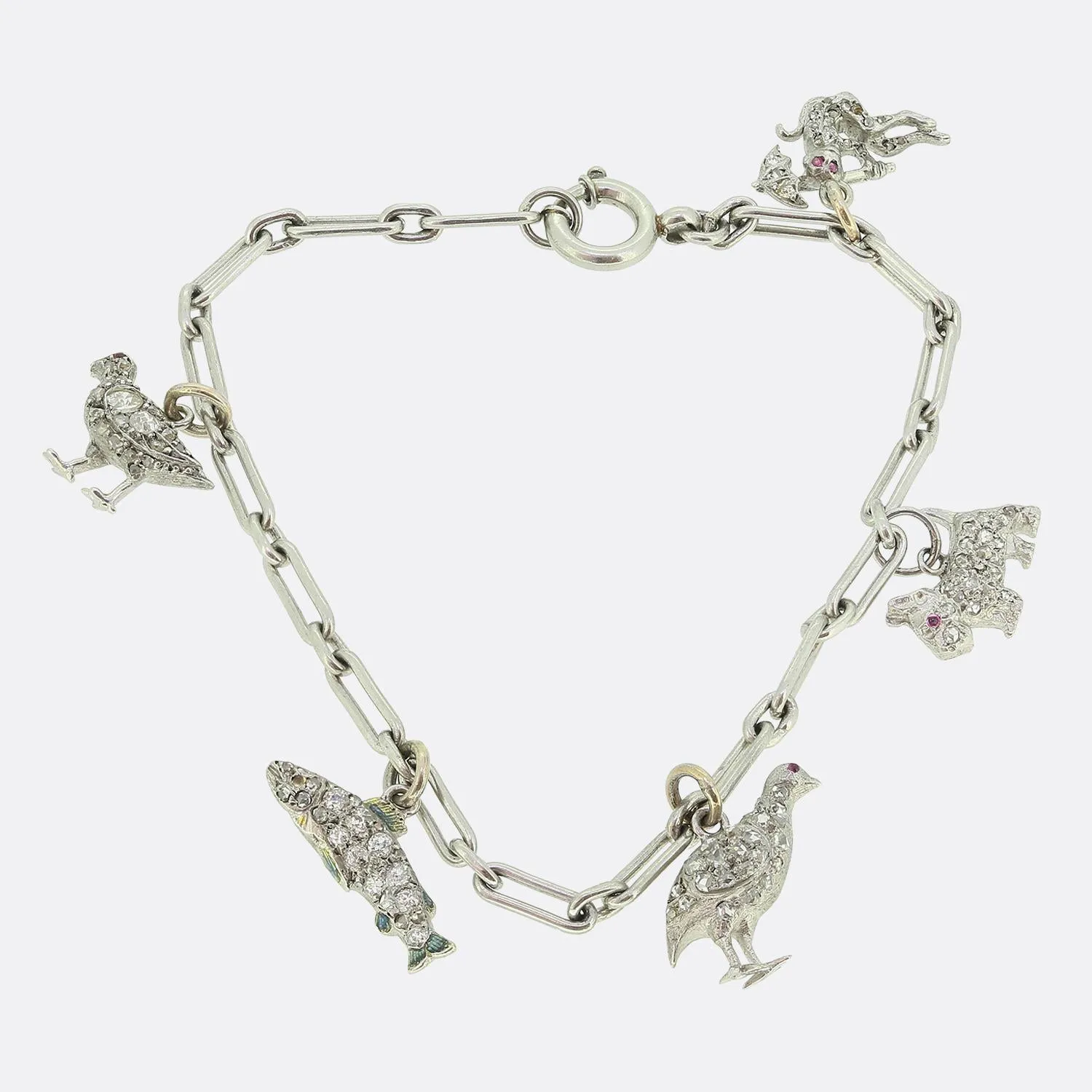 Art Deco Diamond Animal Charm Bracelet